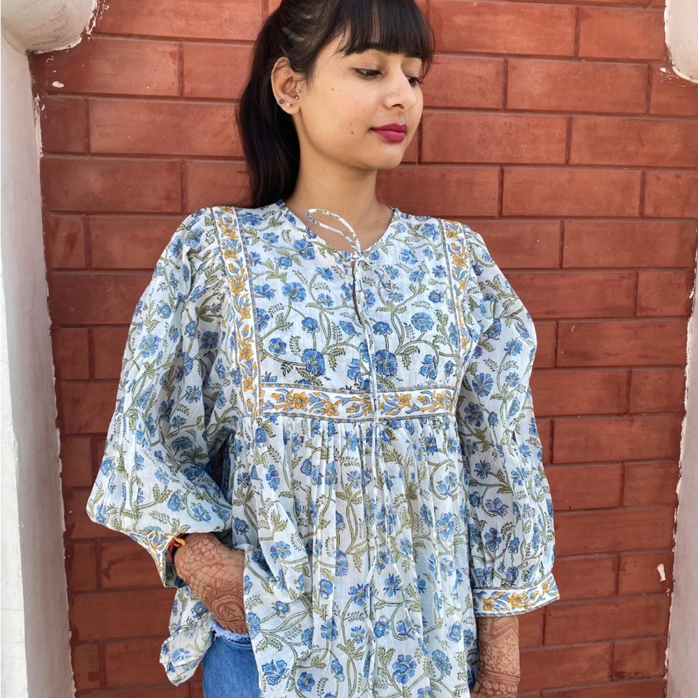 New Cotton Boho Artisan Block Print Blouse Med & Large Available